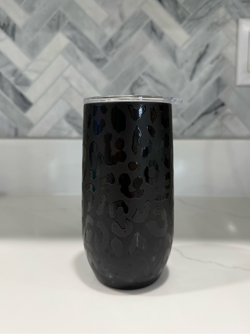 Black Leopard-Print Insulated Tumbler with Lid